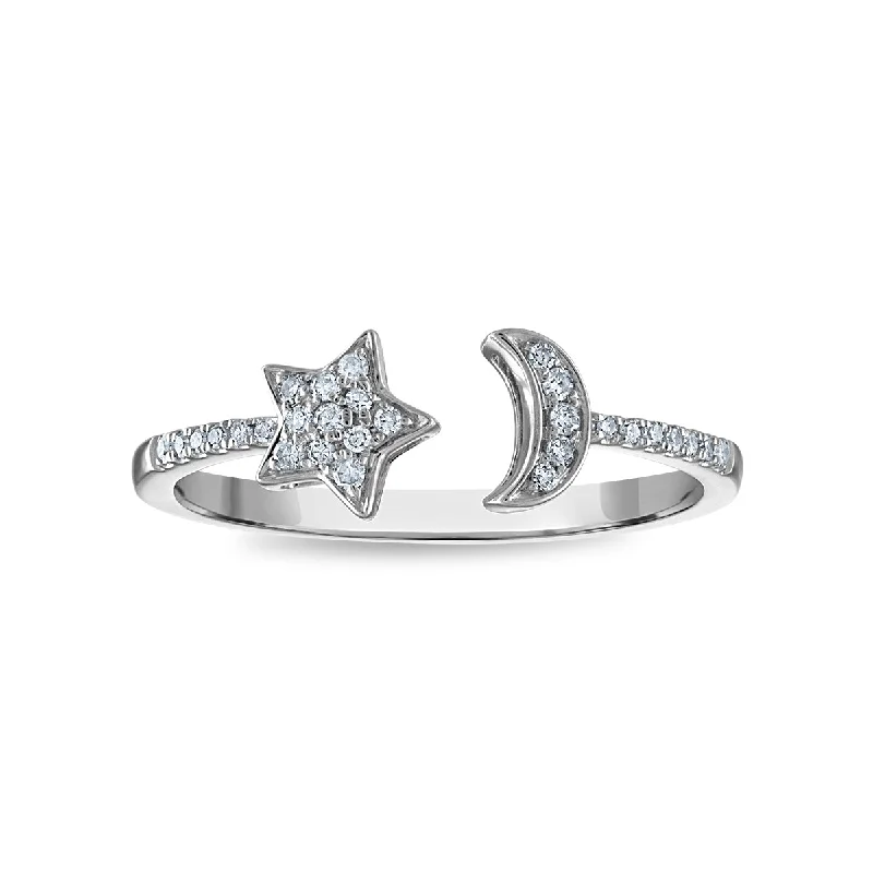 Grab Your Dream Jewelry At The Lowest Prices 1/10 CTW Diamond Star and Moon Ring in 10KT White Gold Grab Your Dream Jewelry At The Lowest Prices 1/10 CTW Diamond Star and Moon Ring in 10KT White Gold