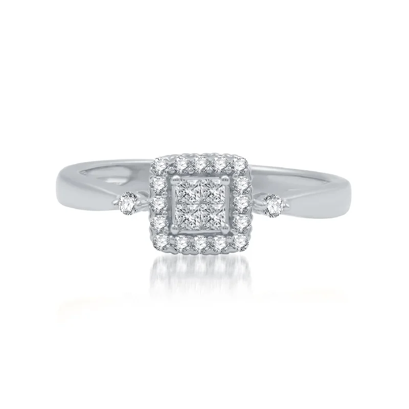 Premium Jewelry Now Available At Special Discounts 1/4 CTW Diamond Halo Promise Ring in Rhodium Plated Sterling Silver Premium Jewelry Now Available At Special Discounts 1/4 CTW Diamond Halo Promise Ring in Rhodium Plated Sterling Silver
