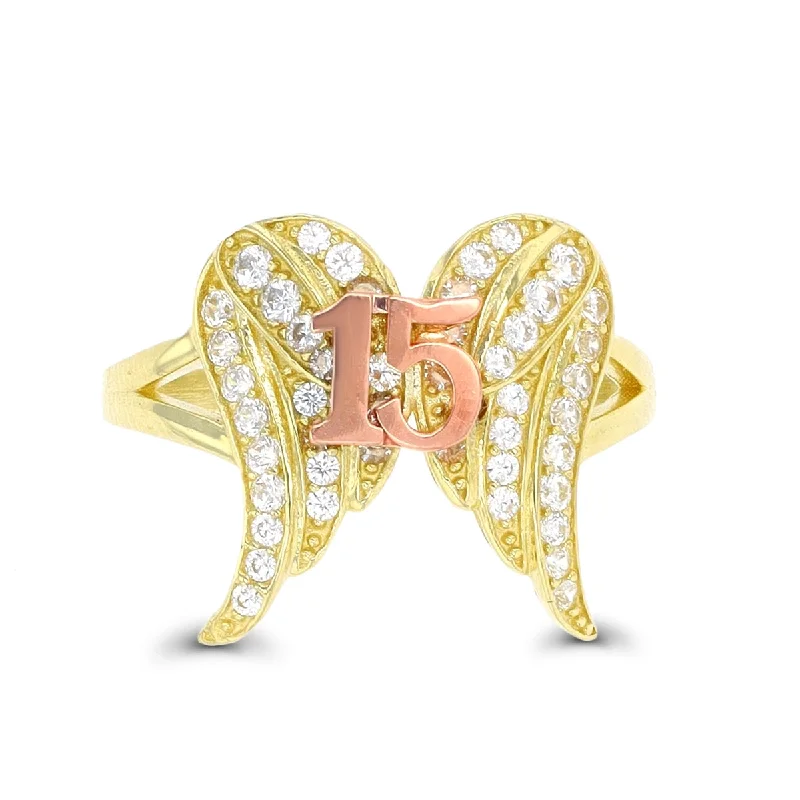 Special Deals On Handcrafted And Designer Jewelry 10KT Yellow Gold Cubic Zirconia Quinceanera Angel Wings Ring Special Deals On Handcrafted And Designer Jewelry 10KT Yellow Gold Cubic Zirconia Quinceanera Angel Wings Ring
