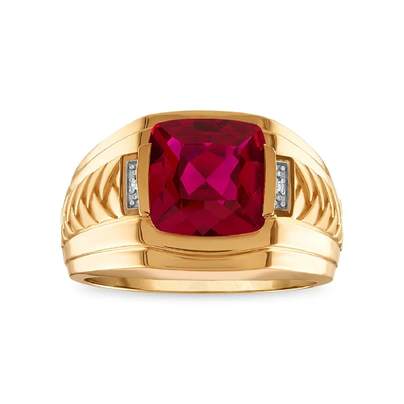 Discounted Jewelry For A Glamorous Look 10MM Cushion Ruby and Diamond Fashion Ring in 10KT Yellow Gold Discounted Jewelry For A Glamorous Look 10MM Cushion Ruby and Diamond Fashion Ring in 10KT Yellow Gold