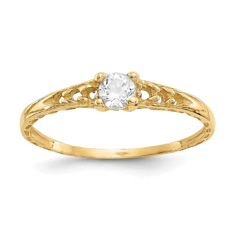 Exclusive Gemstone Jewelry Markdowns – Shop Now 14KT Yellow Gold 3MM Round White Topaz Birthstone Baby Ring; Size 3 Exclusive Gemstone Jewelry Markdowns – Shop Now 14KT Yellow Gold 3MM Round White Topaz Birthstone Baby Ring; Size 3