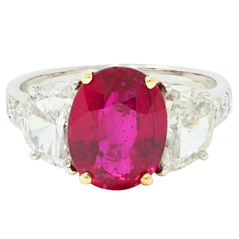 Jewelry Deals That Outshine The Rest 1980's 4.51 CTW No Heat Mozambique Ruby Diamond Platinum 18 Karat Yellow Gold Ring AGL Jewelry Deals That Outshine The Rest 1980's 4.51 CTW No Heat Mozambique Ruby Diamond Platinum 18 Karat Yellow Gold Ring AGL