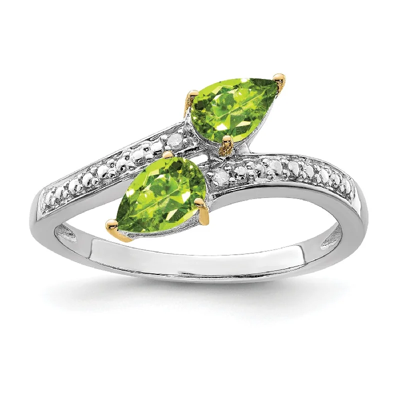 Luxury Jewelry Now At Special Promotional Rates 6X4MM Pear Peridot and Diamond Ring in Sterling Silver; Size 7 Luxury Jewelry Now At Special Promotional Rates 6X4MM Pear Peridot and Diamond Ring in Sterling Silver; Size 7