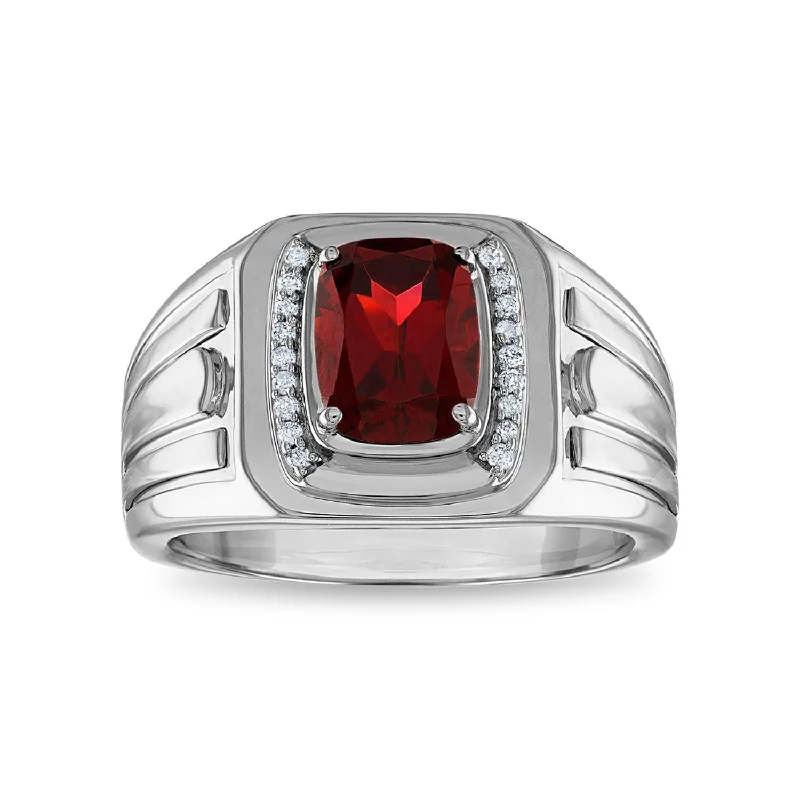 Exclusive Jewelry Markdowns – Limited-Time Offer 9X7MM Cushion Garnet and Diamond Ring in Rhodium Plated Sterling Silver Exclusive Jewelry Markdowns – Limited-Time Offer 9X7MM Cushion Garnet and Diamond Ring in Rhodium Plated Sterling Silver