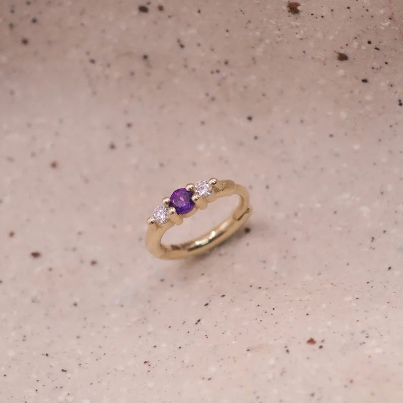 Affordable Gold-Plated Jewelry For Modern Fashion Audrey Mini Hoop With amethyst And White Diamonds Affordable Gold-Plated Jewelry For Modern Fashion Audrey Mini Hoop With amethyst And White Diamonds