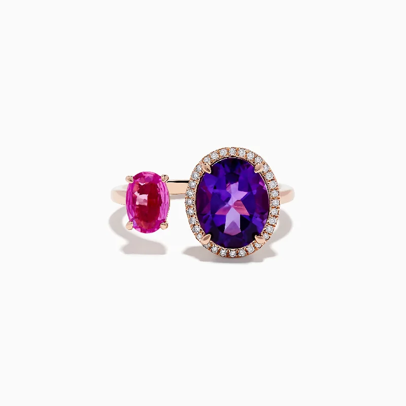 Unique Jewelry For Less – Shop The Sale Now 14K Rose Gold Amethyst, Pink Sapphire, and Diamond Toi Et Moi Ring Unique Jewelry For Less – Shop The Sale Now 14K Rose Gold Amethyst, Pink Sapphire, and Diamond Toi Et Moi Ring