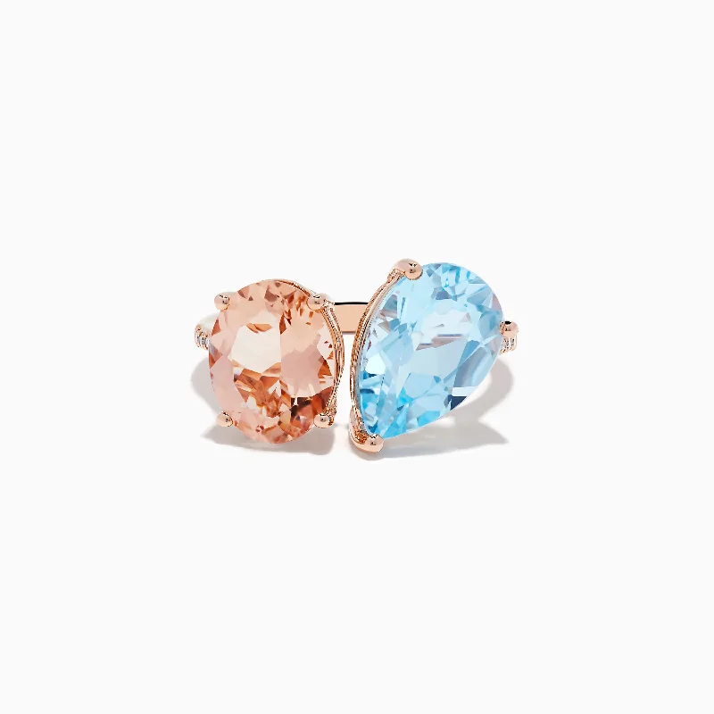 Timeless Elegance At Unbelievable Discounts 14K Rose Gold Blue Topaz, Morganite, and Diamond Toi Et MoiRing Timeless Elegance At Unbelievable Discounts 14K Rose Gold Blue Topaz, Morganite, and Diamond Toi Et MoiRing