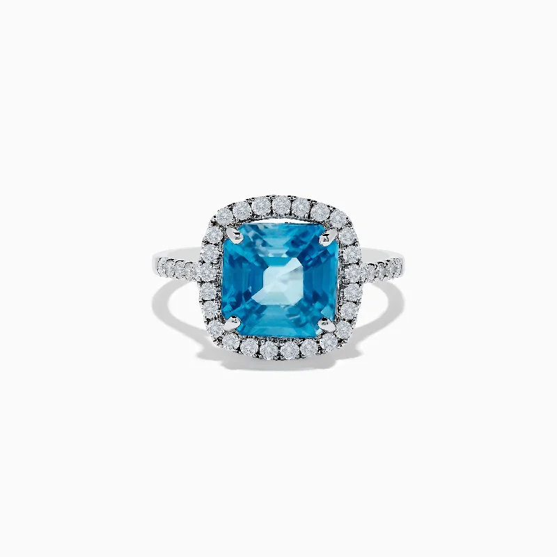 Bold And Beautiful Jewelry Now At Irresistible Prices 14K White Gold Blue Zircon and Diamond Ring