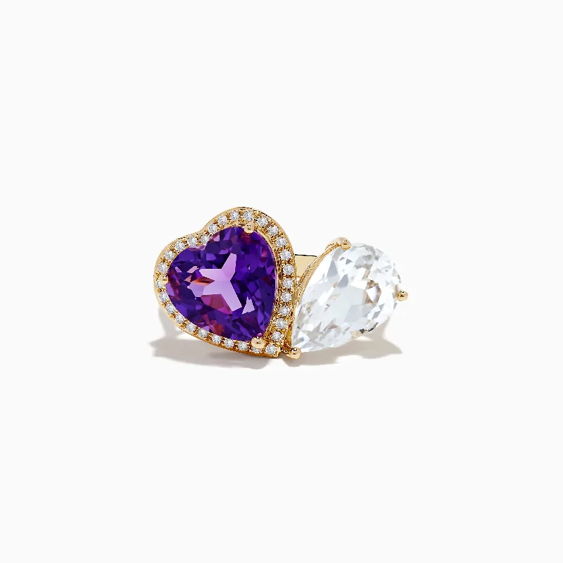 Jewelry Sale Alert – Shop Timeless Elegance Today 14K Yellow Gold Amethyst, White Topaz, and Diamond Toi Et MoiRing