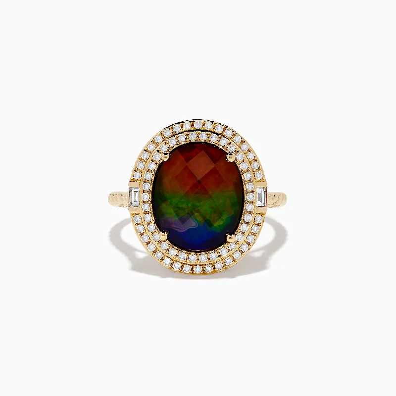 Dainty Floral Jewelry For Feminine Elegance 14K Yellow Gold Ammolite and Diamond Ring Dainty Floral Jewelry For Feminine Elegance 14K Yellow Gold Ammolite and Diamond Ring