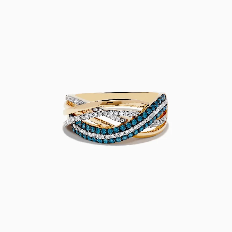 Breathtaking Jewelry At Limited-Time Savings Bella Bleu 14K Yellow Gold Blue and White Diamond Crossover Ring Breathtaking Jewelry At Limited-Time Savings Bella Bleu 14K Yellow Gold Blue and White Diamond Crossover Ring