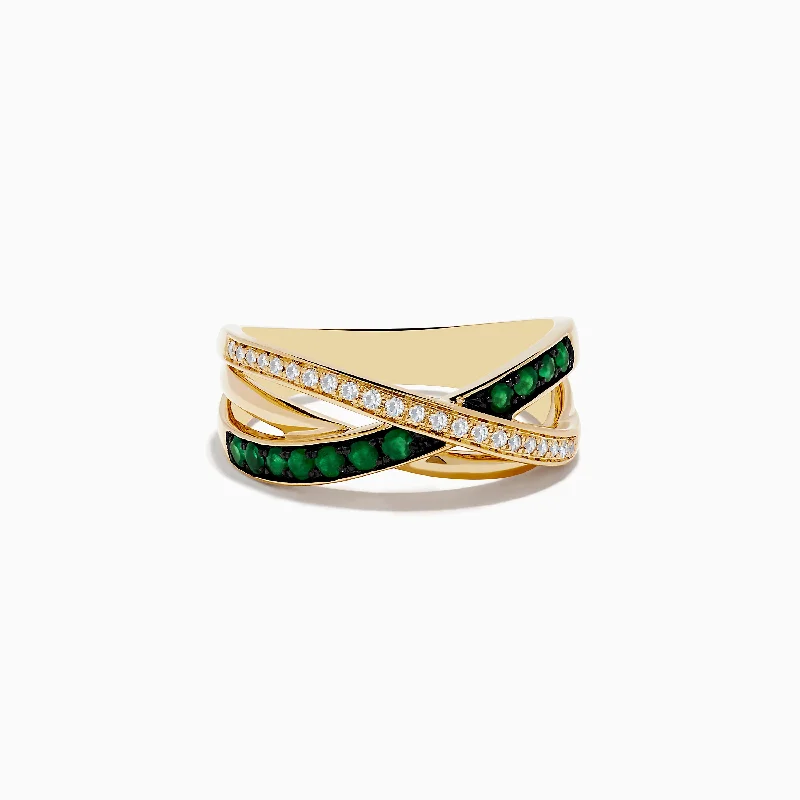 Your Perfect Accessory Now At The Best Price 14K Yellow Gold Emerald and Diamond Crossover Band Your Perfect Accessory Now At The Best Price 14K Yellow Gold Emerald and Diamond Crossover Band