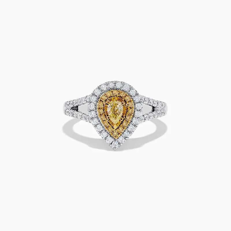 Delicate Crystal Jewelry For Sophisticated Charm Canare 18K Two-Tone Gold Pear Shaped Double Halo Yellow Diamond Ring Delicate Crystal Jewelry For Sophisticated Charm Canare 18K Two-Tone Gold Pear Shaped Double Halo Yellow Diamond Ring