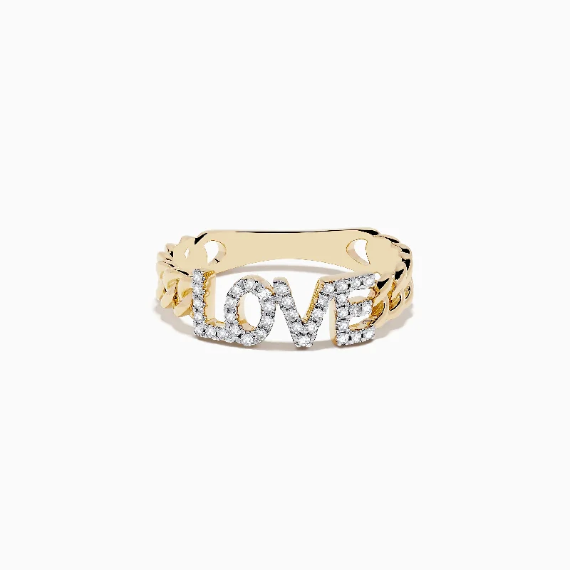 Sparkle On A Budget – Fine Jewelry For Less D'Oro 14K Yellow Gold Diamond "LOVE" Chain Link Ring Sparkle On A Budget – Fine Jewelry For Less D'Oro 14K Yellow Gold Diamond "LOVE" Chain Link Ring