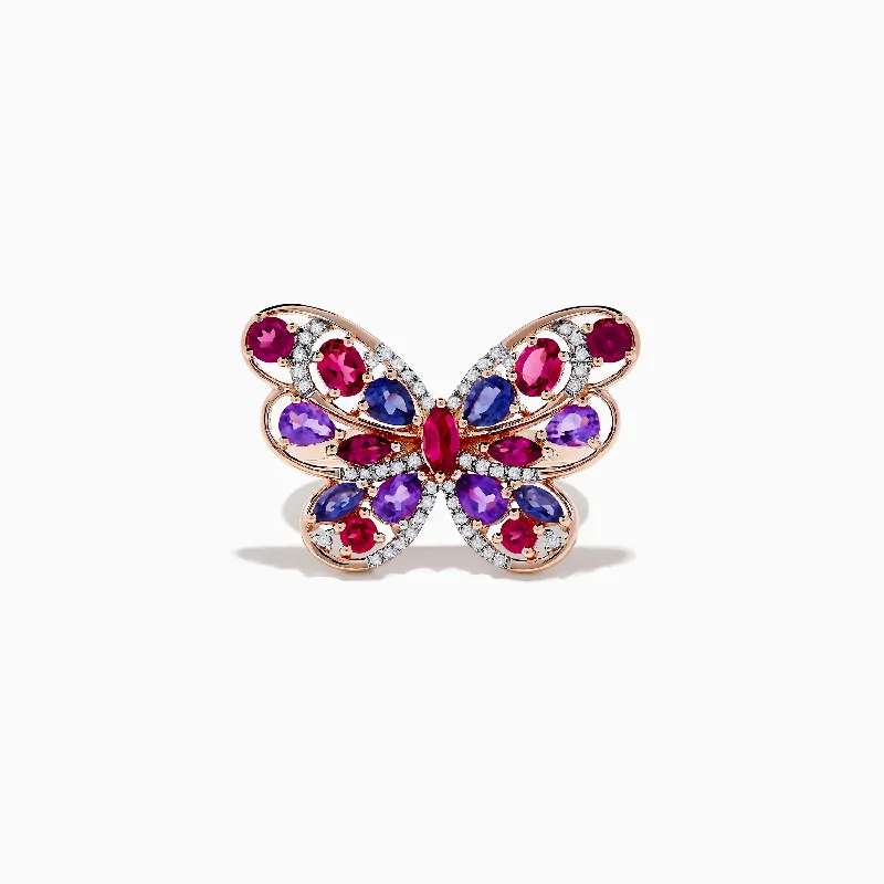 Shop Stylish Jewelry Now And Save Big Nature 14K Rose Gold Multi Gemstone and Diamond Butterfly Ring Shop Stylish Jewelry Now And Save Big Nature 14K Rose Gold Multi Gemstone and Diamond Butterfly Ring
