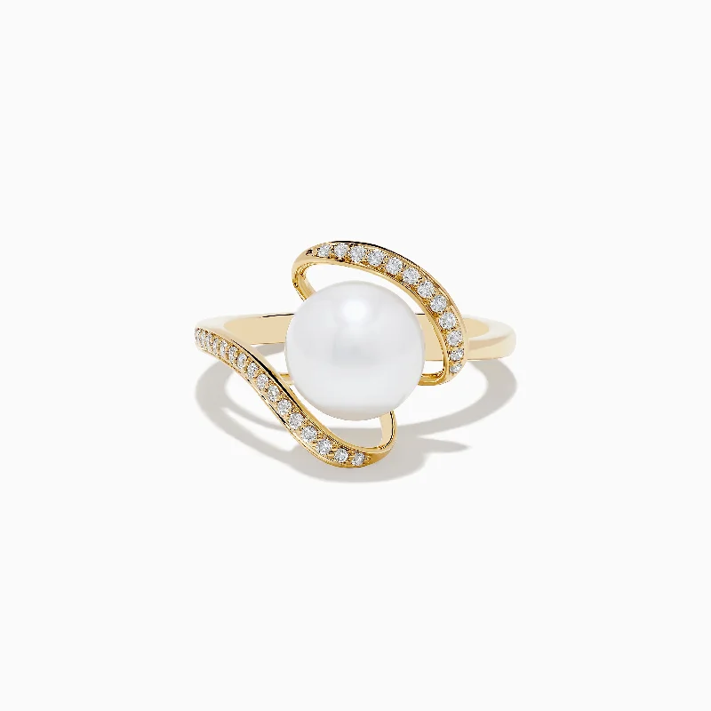 Dazzle With Discounts – Shop Jewelry On Sale Pearl 14K Yellow Gold Pearl and Diamond Ribbon Ring