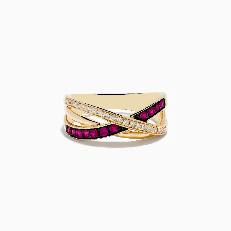 Dainty And Elegant Jewelry Now At Reduced Prices Ruby Royale 14K Yellow Gold Ruby and Diamond Crossover Band Dainty And Elegant Jewelry Now At Reduced Prices Ruby Royale 14K Yellow Gold Ruby and Diamond Crossover Band