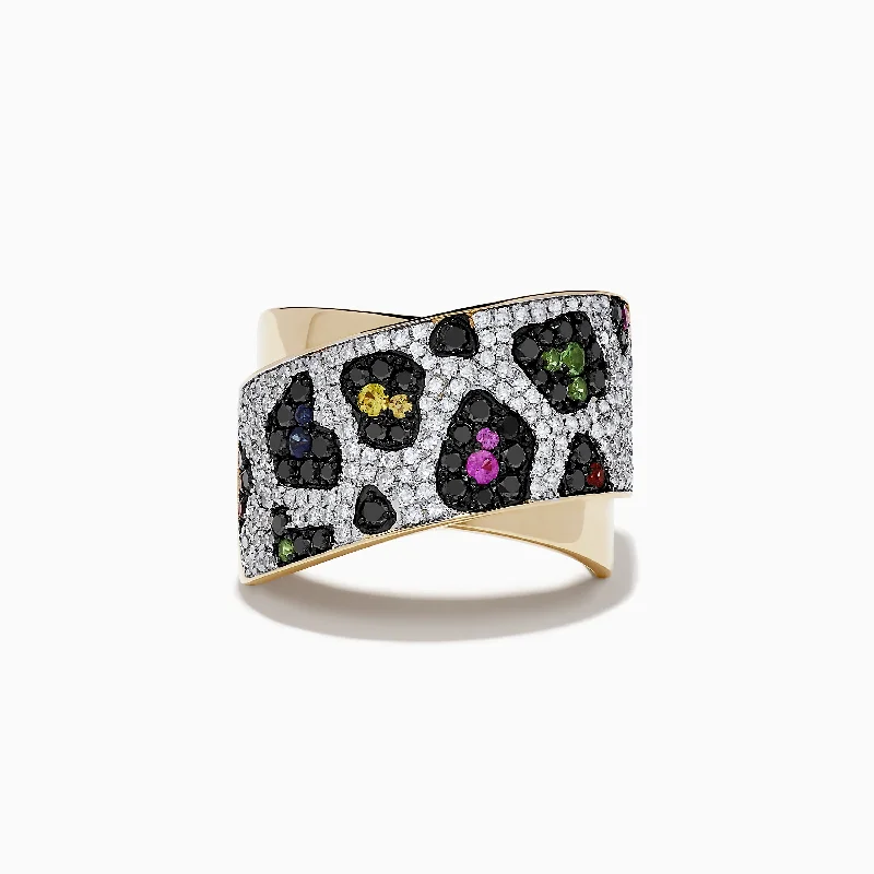Shop Dazzling Jewelry At The Best Prices Signature 14K Yellow Gold Multi Sapphire, Black and White Diamond Ring Shop Dazzling Jewelry At The Best Prices Signature 14K Yellow Gold Multi Sapphire, Black and White Diamond Ring
