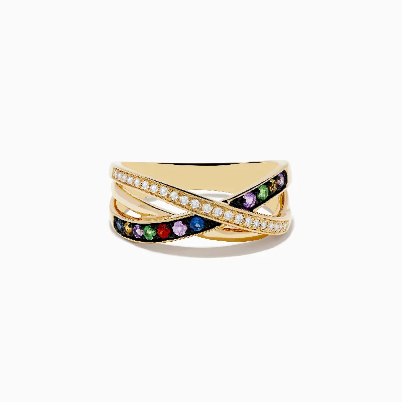 Exclusive Jewelry Bundles At Discounted Prices Watercolors 14K Yellow Gold Multi Sapphire and Diamond Ring