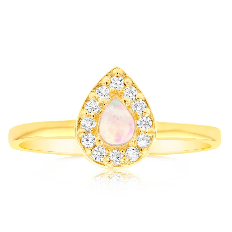 Personalized Jewelry Sale – Unique Gifts At Low Prices Gold Plated Sterling Silver Pear Created Opal White Cubic Zircornia Ring Personalized Jewelry Sale – Unique Gifts At Low Prices Gold Plated Sterling Silver Pear Created Opal White Cubic Zircornia Ring