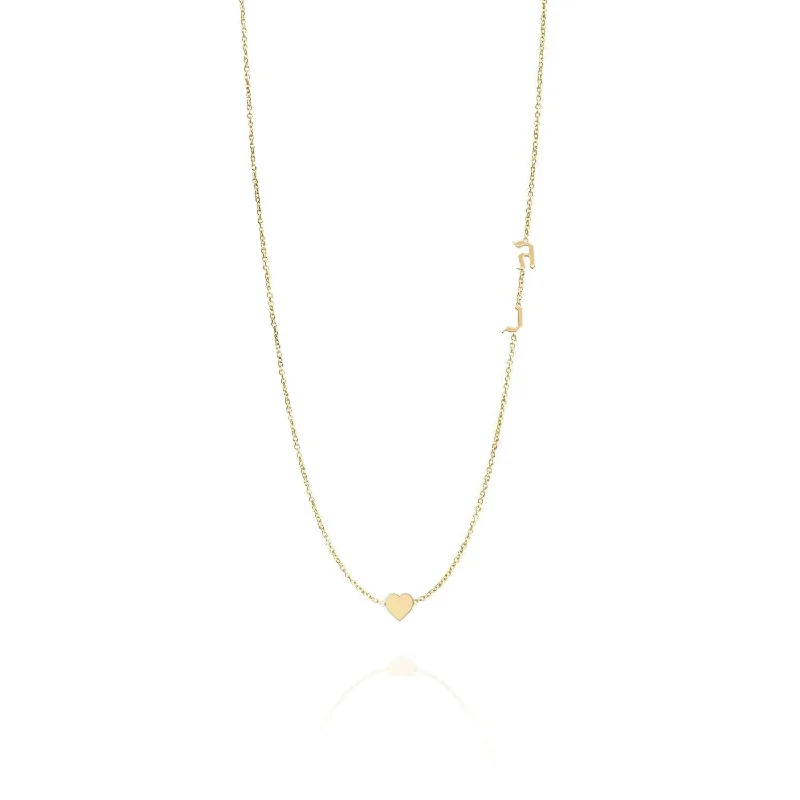 Modern Statement Jewelry For Bold Styling Heart Necklace With Two Floating Hebrew Letters Pendants Modern Statement Jewelry For Bold Styling Heart Necklace With Two Floating Hebrew Letters Pendants