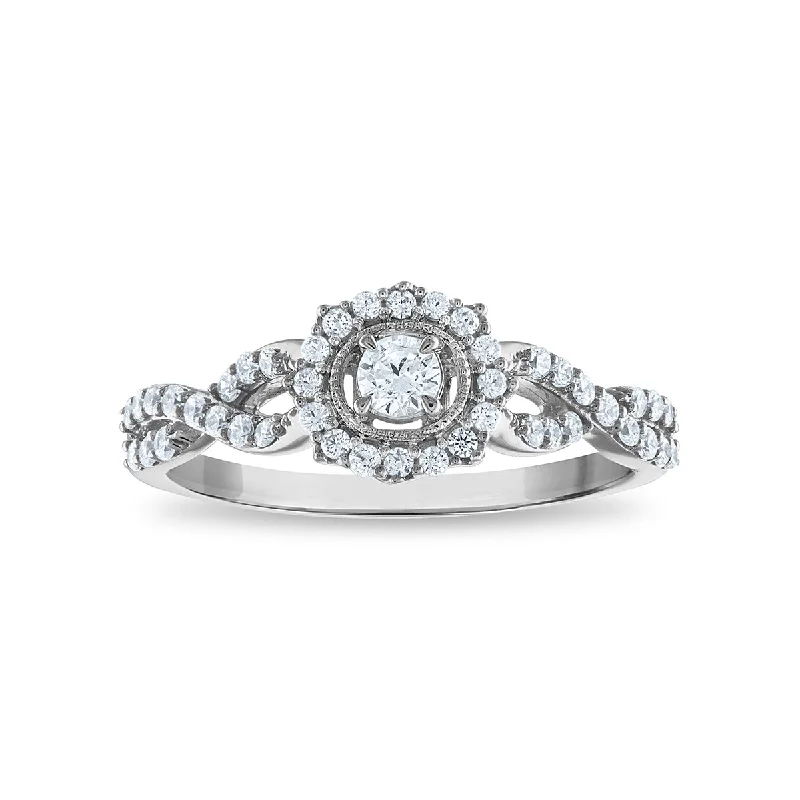 Grab Your Favorite Jewelry At The Lowest Prices LoveSong EcoLove 3/8 CTW Lab Grown Diamond Promise Halo Round Shaped Ring in 10KT White Gold Grab Your Favorite Jewelry At The Lowest Prices LoveSong EcoLove 3/8 CTW Lab Grown Diamond Promise Halo Round Shaped Ring in 10KT White Gold