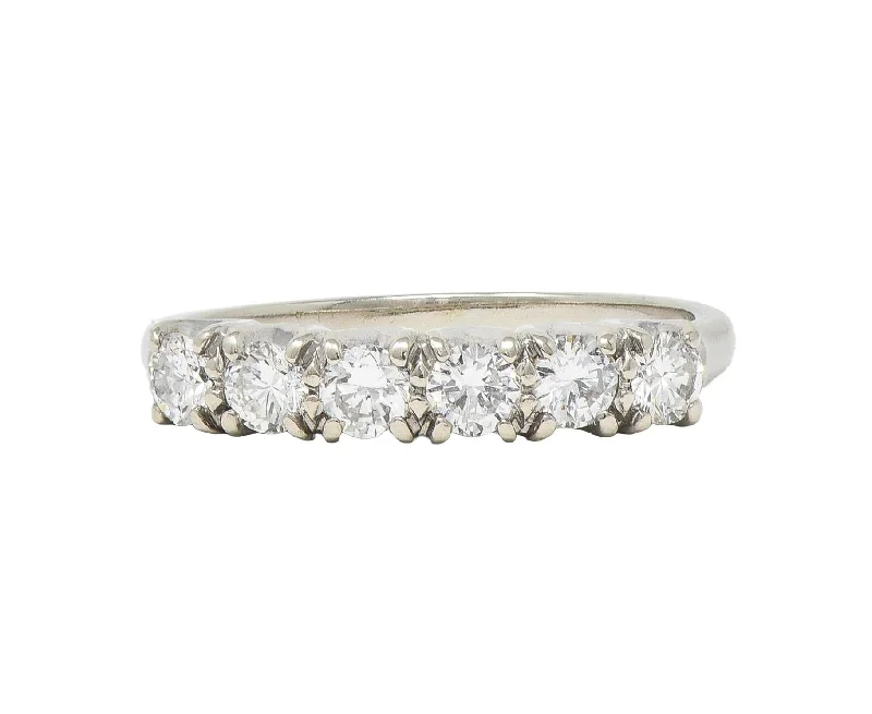 Shop Fine Jewelry With Exclusive Savings Mid-Century 0.50 CTW Diamond 14 Karat White Gold Six Stone Vintage Stacking Band Ring Shop Fine Jewelry With Exclusive Savings Mid-Century 0.50 CTW Diamond 14 Karat White Gold Six Stone Vintage Stacking Band Ring