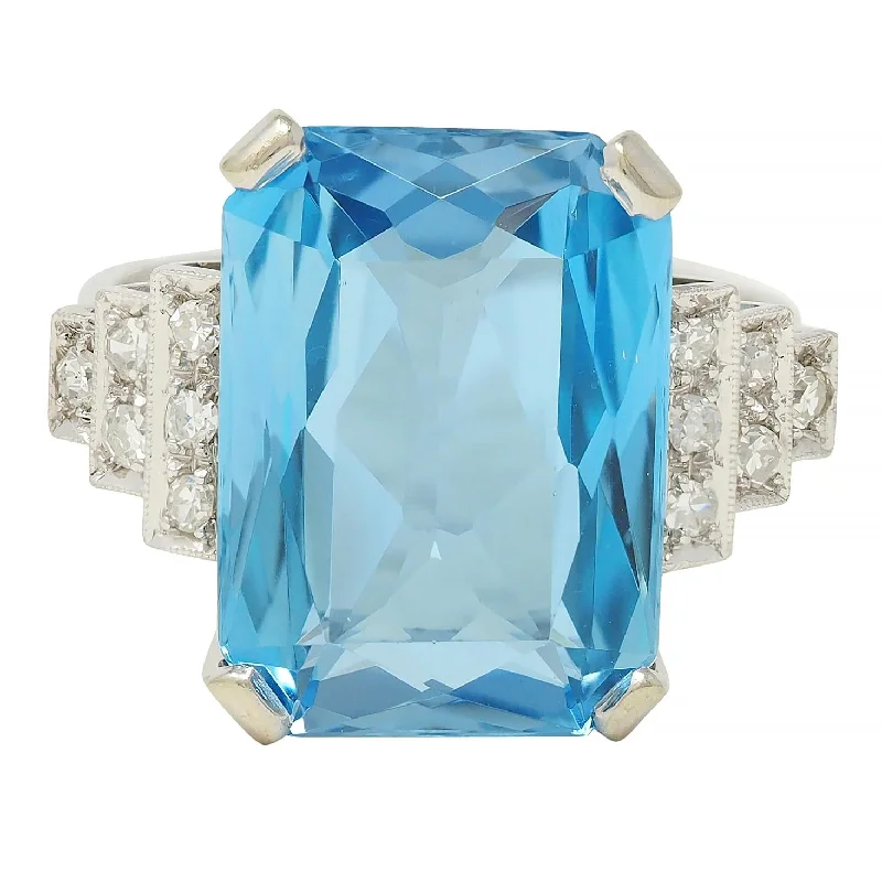Flash Sale On Exquisite Jewelry – Don't Miss Out Mid-Century 9.22 CTW Aquamarine Diamond Platinum 18 Karat Gold Vintage Stepped Cocktail Ring Flash Sale On Exquisite Jewelry – Don't Miss Out Mid-Century 9.22 CTW Aquamarine Diamond Platinum 18 Karat Gold Vintage Stepped Cocktail Ring