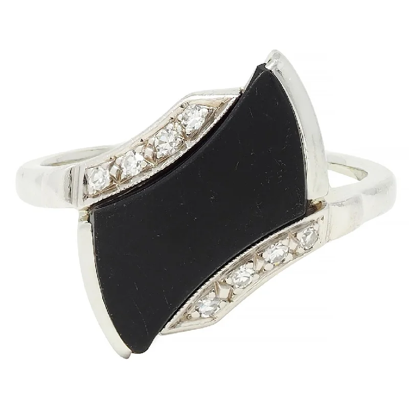 Modern Jewelry At Exclusive Discounts – Shop Today Mid-Century Onyx Diamond 18 Karat White Gold Vintage Bypass Ring Modern Jewelry At Exclusive Discounts – Shop Today Mid-Century Onyx Diamond 18 Karat White Gold Vintage Bypass Ring