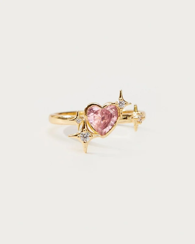 Customized Silver Jewelry For Unique Style Sparkle Heart Ring in Gold