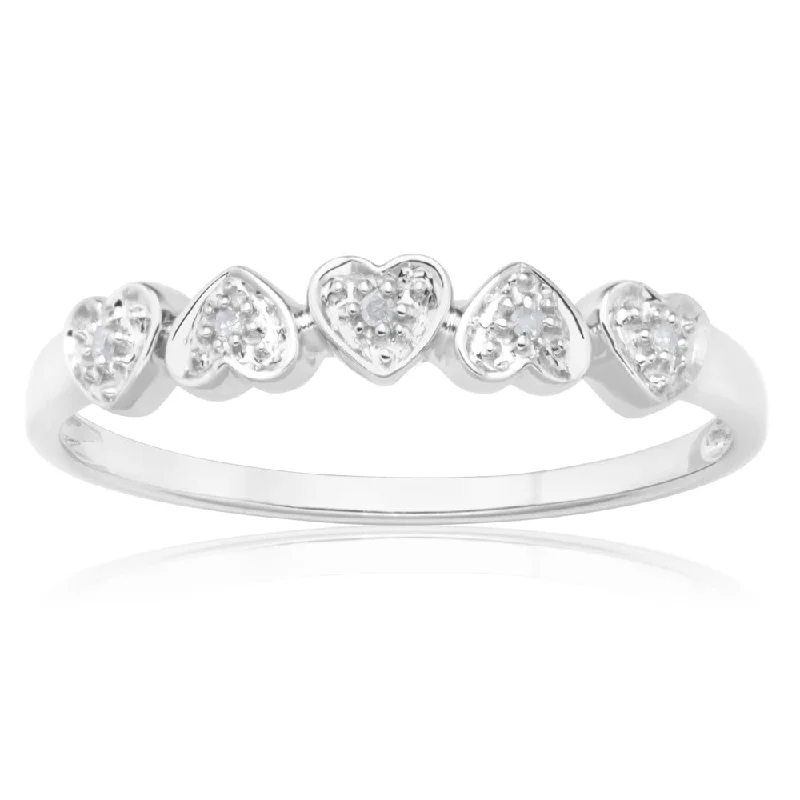 Dainty And Elegant Jewelry Now At Reduced Prices Sterling Silver 0.02 Carat Five Hearts Diamond Ring with 5 Brilliant Cut Diamonds Dainty And Elegant Jewelry Now At Reduced Prices Sterling Silver 0.02 Carat Five Hearts Diamond Ring with 5 Brilliant Cut Diamonds