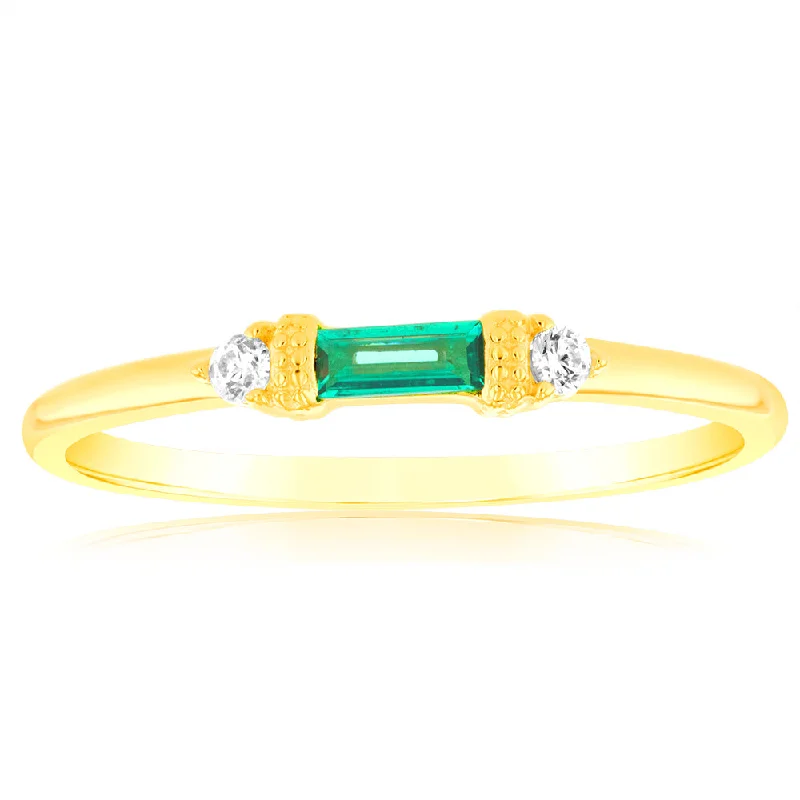 Seasonal Jewelry Sale – Upgrade Your Collection Sterling Silver 14ct Gold Plated Nano Emerald And White Cubic Zirconia Ring