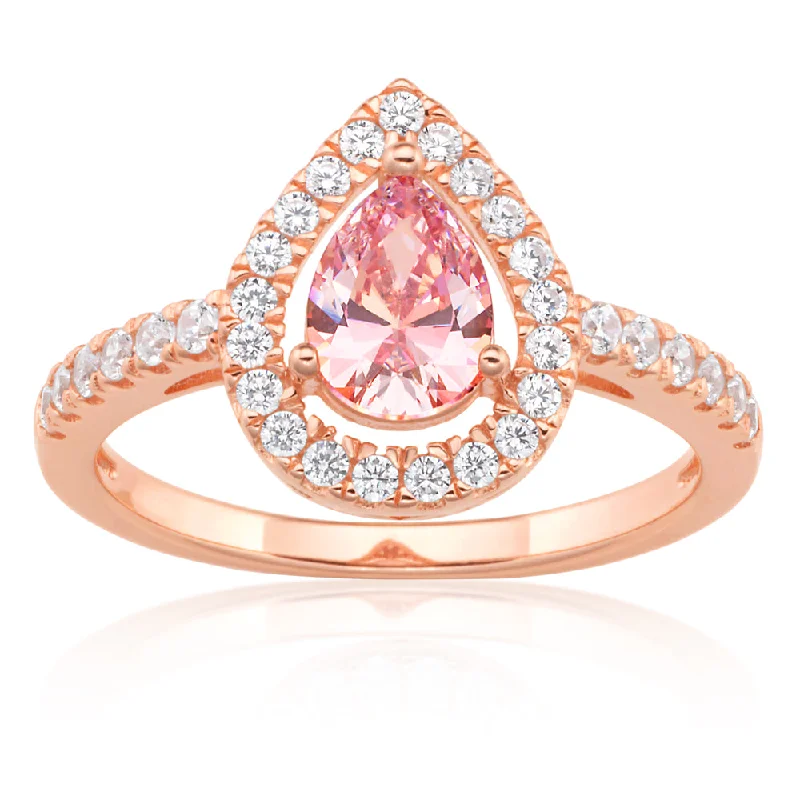Get The Jewelry You Love At A Price You Love Sterling Silver and Rose Plated Zirconia Pear Ring *No Resize* Get The Jewelry You Love At A Price You Love Sterling Silver and Rose Plated Zirconia Pear Ring *No Resize*
