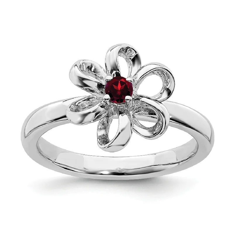 Premium Jewelry At Special Low Prices For A Limited Time Sterling Silver Stackable Expressions Polished Garnet Flower Ring Premium Jewelry At Special Low Prices For A Limited Time Sterling Silver Stackable Expressions Polished Garnet Flower Ring