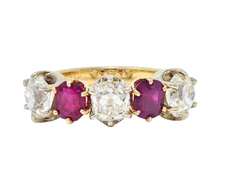 Don't Miss Out On Bestselling Jewelry At Special Prices Victorian 3.62 CTW Ruby Old Mine Cut Diamond 14 Karat Two-Tone Gold Band Ring Don't Miss Out On Bestselling Jewelry At Special Prices Victorian 3.62 CTW Ruby Old Mine Cut Diamond 14 Karat Two-Tone Gold Band Ring
