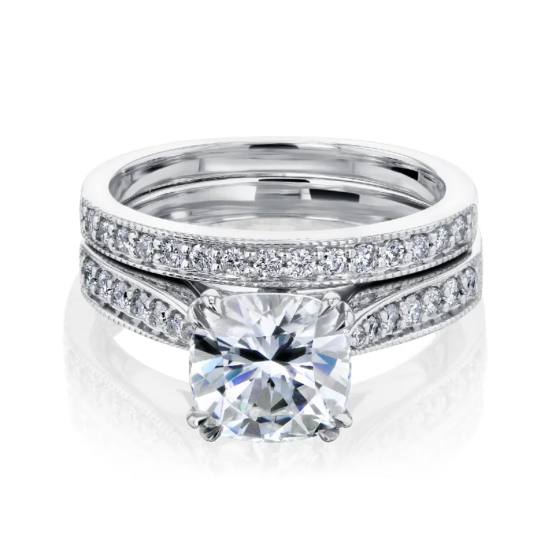Stunning Jewelry Pieces At The Lowest Prices Ever 7.5mm Cushion (2ct) Milgrain Pave Bridal Set Stunning Jewelry Pieces At The Lowest Prices Ever 7.5mm Cushion (2ct) Milgrain Pave Bridal Set