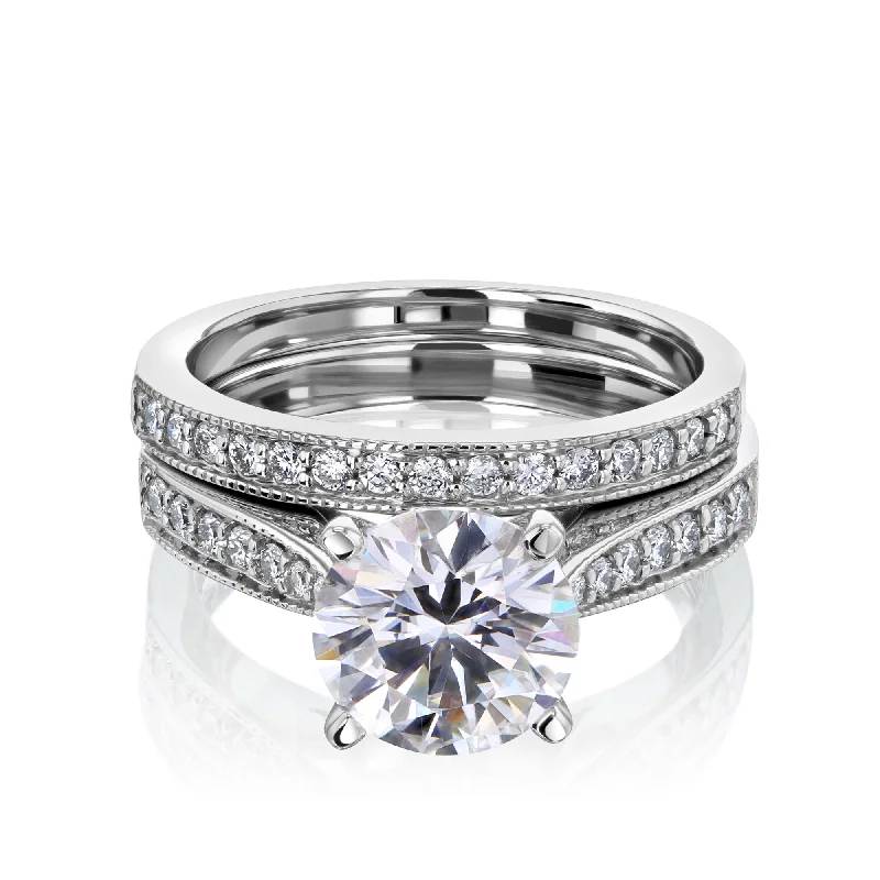 Flash Sale On Elegant Jewelry – Don't Miss Out 8mm Round (1.9ct) Milgrain Pave Bridal Set Flash Sale On Elegant Jewelry – Don't Miss Out 8mm Round (1.9ct) Milgrain Pave Bridal Set