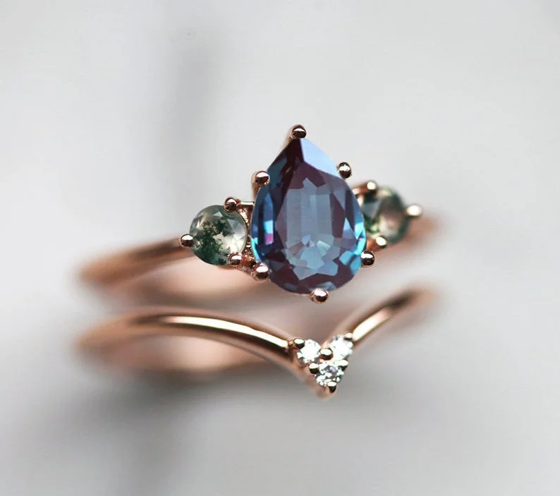 Fashion-Forward Jewelry At Exclusive Discounts Misella Pear Alexandrite Ring Set