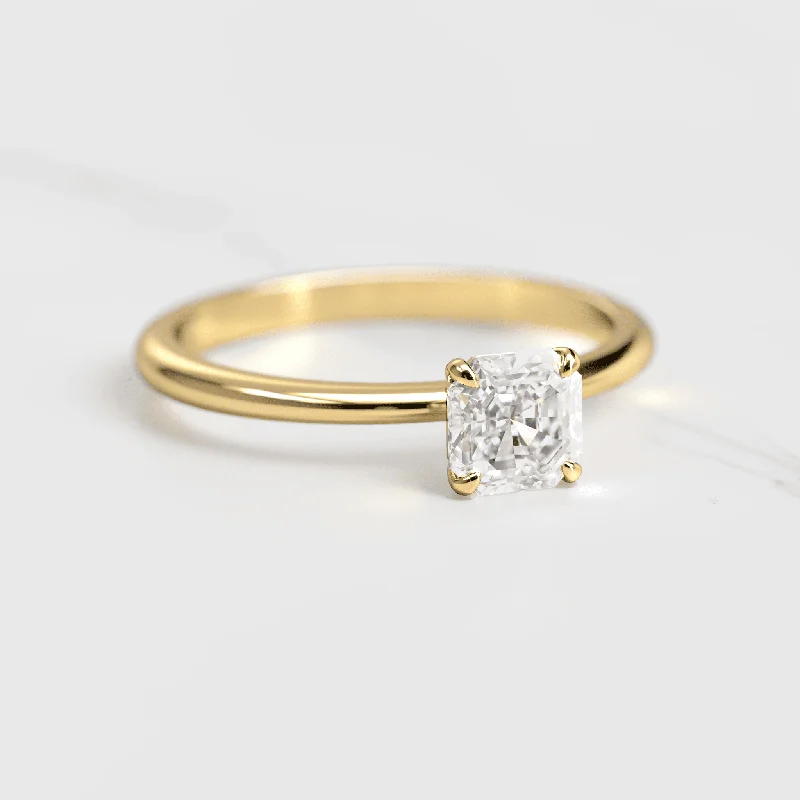 Shop Handcrafted Jewelry At Special Promotional Rates Asscher Tapered Solitaire ring with 1ct moissanite Shop Handcrafted Jewelry At Special Promotional Rates Asscher Tapered Solitaire ring with 1ct moissanite
