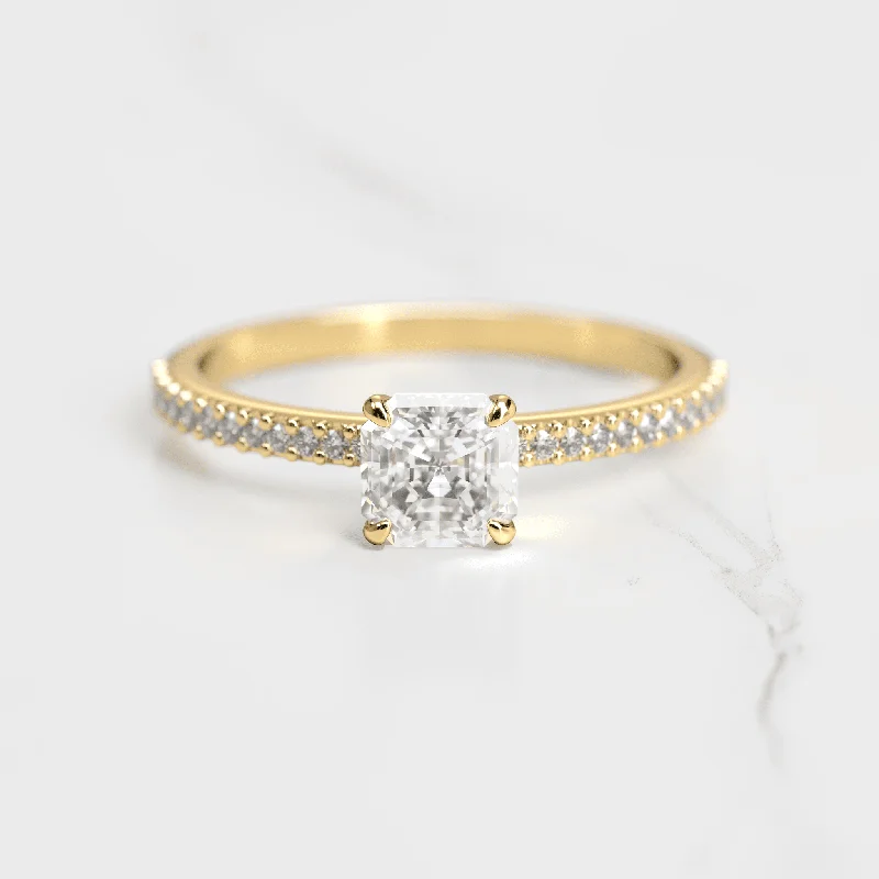 Must-Have Jewelry Pieces At Reduced Prices Asscher Half Pave Moissanite Ring