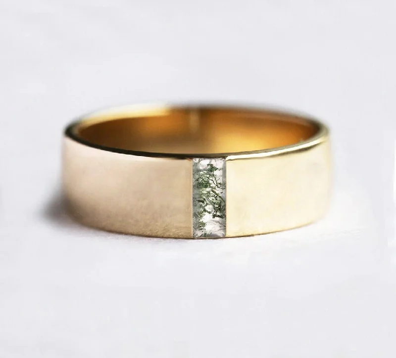 Bohemian-Inspired Jewelry For Free-Spirited Fashion Aiden Baguette Moss Agate Wedding Band Bohemian-Inspired Jewelry For Free-Spirited Fashion Aiden Baguette Moss Agate Wedding Band