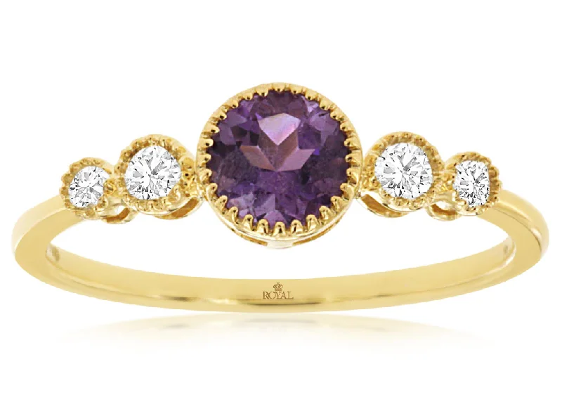 Luxury Jewelry Now At Special Promotional Rates Bremer Jewelry Round Fashion Amethyst and Diamond Ring in 14K Yellow Gold (0.56ctw) Luxury Jewelry Now At Special Promotional Rates Bremer Jewelry Round Fashion Amethyst and Diamond Ring in 14K Yellow Gold (0.56ctw)