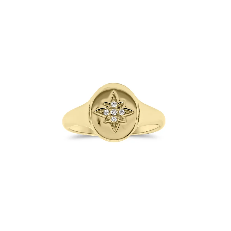 Affordable Gold-Plated Jewelry For Modern Fashion Diamond Starburst Signet Pinky Ring