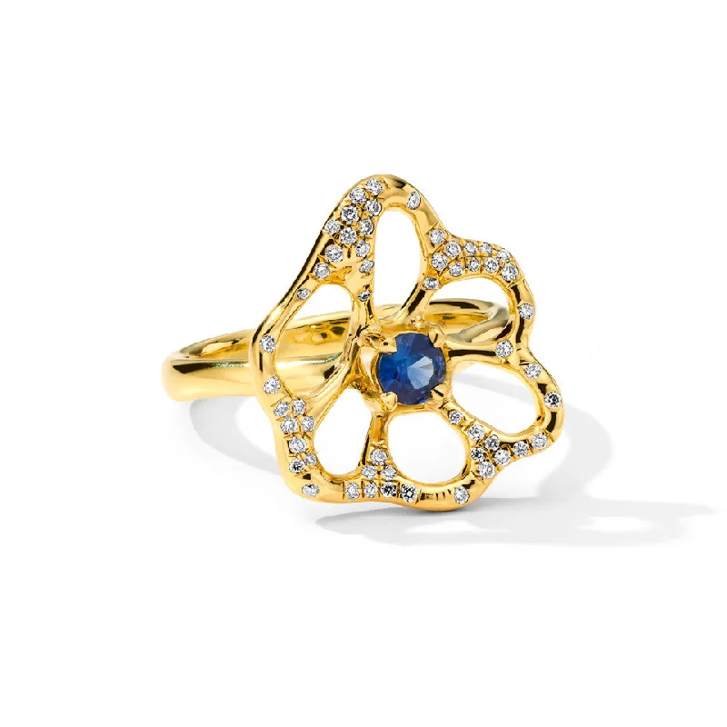 Shop Modern Jewelry Collections With Exclusive Discounts Medium Flora Ring with Blue Sapphire and Diamonds Shop Modern Jewelry Collections With Exclusive Discounts Medium Flora Ring with Blue Sapphire and Diamonds