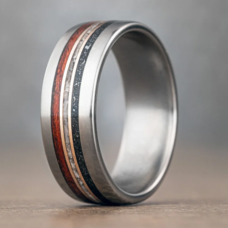 Unmissable Deals On Handmade Jewelry Collections (In-Stock) Custom Men's Titanium Wedding Band with Meteorite, Bloodwood, Oyster Shells & Dual Bronze Inlays - Size 11 | 8mm Wide Unmissable Deals On Handmade Jewelry Collections (In-Stock) Custom Men's Titanium Wedding Band with Meteorite, Bloodwood, Oyster Shells & Dual Bronze Inlays - Size 11 | 8mm Wide