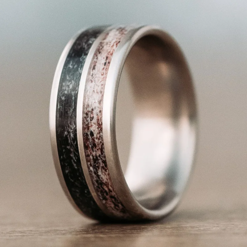 Exclusive Jewelry Sale – Limited-Time Discounts (In-Stock) Custom Titanium Wedding Band with Elk Antler & Weathered Elk Antler - Size 7.25 | 8mm Wide Exclusive Jewelry Sale – Limited-Time Discounts (In-Stock) Custom Titanium Wedding Band with Elk Antler & Weathered Elk Antler - Size 7.25 | 8mm Wide