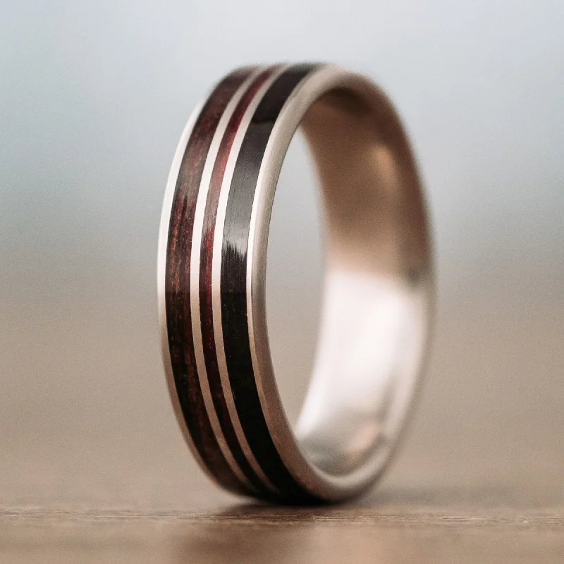 Clearance Sale On High-End Jewelry Collections (In-Stock) Custom Titanium Wedding Band with Rosewood, Purpleheart Wood, & Antique Walnut - Size 12.25 | 7mm Wide Clearance Sale On High-End Jewelry Collections (In-Stock) Custom Titanium Wedding Band with Rosewood, Purpleheart Wood, & Antique Walnut - Size 12.25 | 7mm Wide