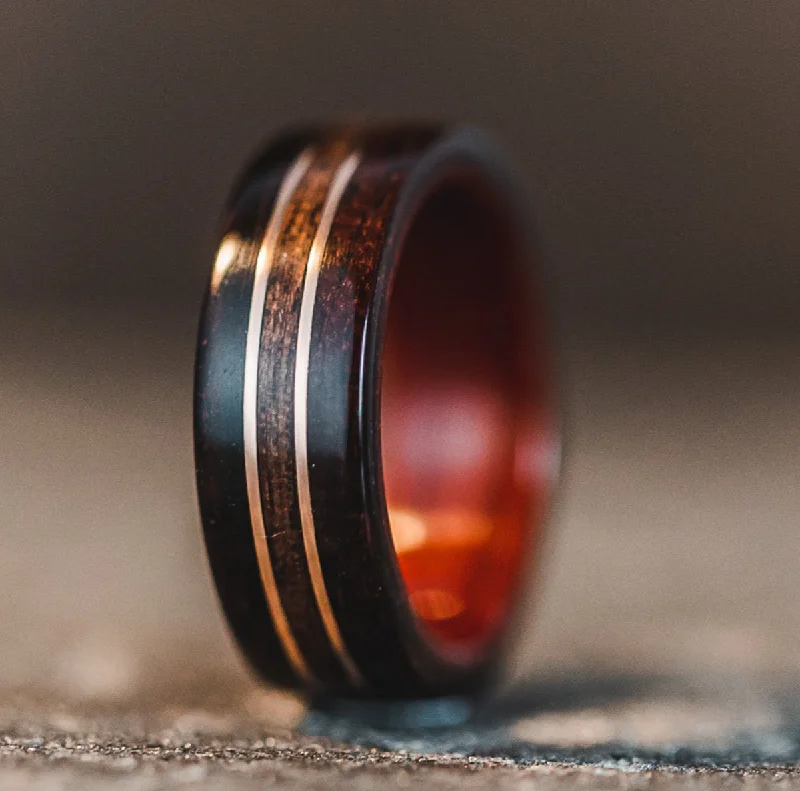 Premium Jewelry At Special Low Prices For A Limited Time (In-Stock) Indian Rosewood Ring, Bloodwood Liner, Antique Walnut Center & Dual Rose Gold - Size 7.25 | 7mm Wide Premium Jewelry At Special Low Prices For A Limited Time (In-Stock) Indian Rosewood Ring, Bloodwood Liner, Antique Walnut Center & Dual Rose Gold - Size 7.25 | 7mm Wide