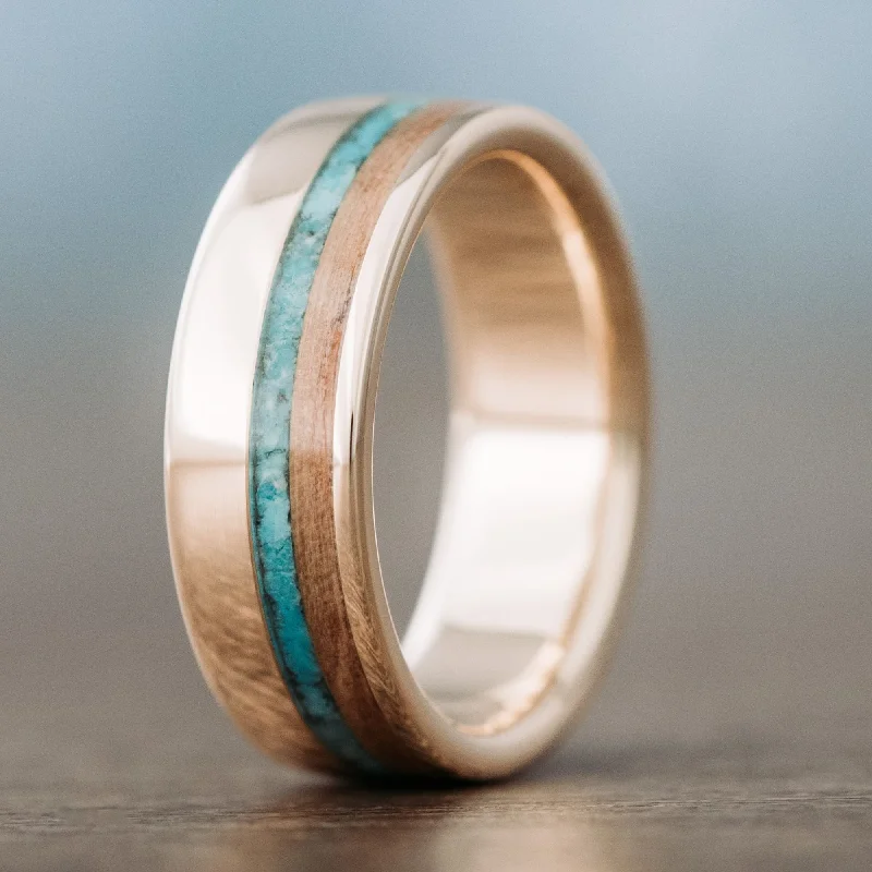The Biggest Jewelry Sale Of The Year Is Here (In-Stock) Men's 10k Yellow Gold Wedding Band with Whiskey Barrel Wood and Turquoise - Size 10.75 | 8mm Wide The Biggest Jewelry Sale Of The Year Is Here (In-Stock) Men's 10k Yellow Gold Wedding Band with Whiskey Barrel Wood and Turquoise - Size 10.75 | 8mm Wide