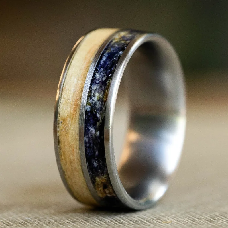 Romantic Heart-Shaped Jewelry For Special Gifts (In-Stock) Custom Titanium Wedding Band - Ash Wood & Violet Flowers - Size 8.25 | 8mm Wide Romantic Heart-Shaped Jewelry For Special Gifts (In-Stock) Custom Titanium Wedding Band - Ash Wood & Violet Flowers - Size 8.25 | 8mm Wide